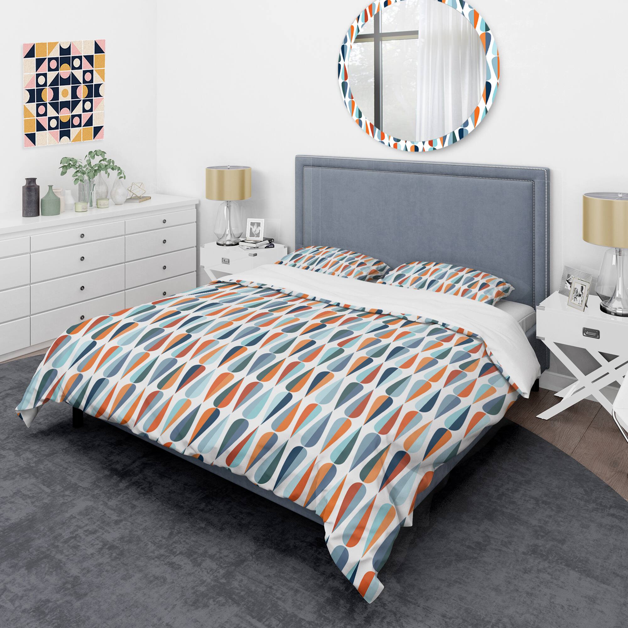 Designart Retro Abstract Drops V Mid-Century Duvet Cover Set